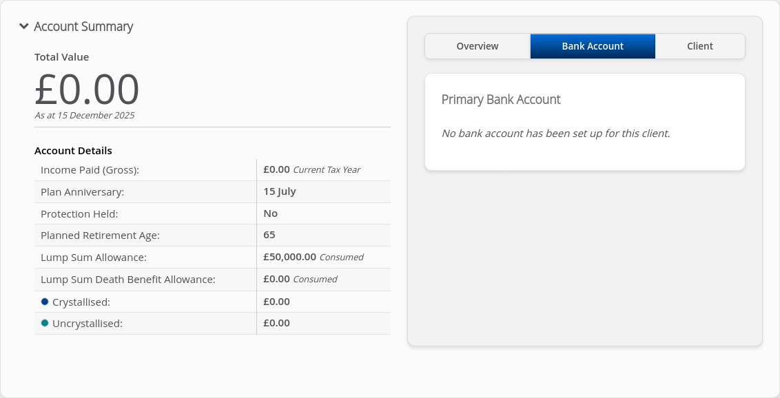Role-Adviser > 06 Account Summary - NO DATA > Summary tabs